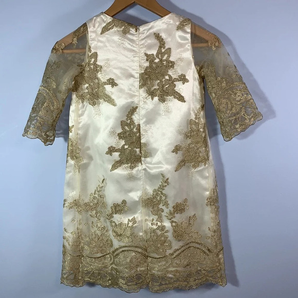 Chasing fireflies size 6 gold and white ivory shift dress holiday special - Picture 3 of 5